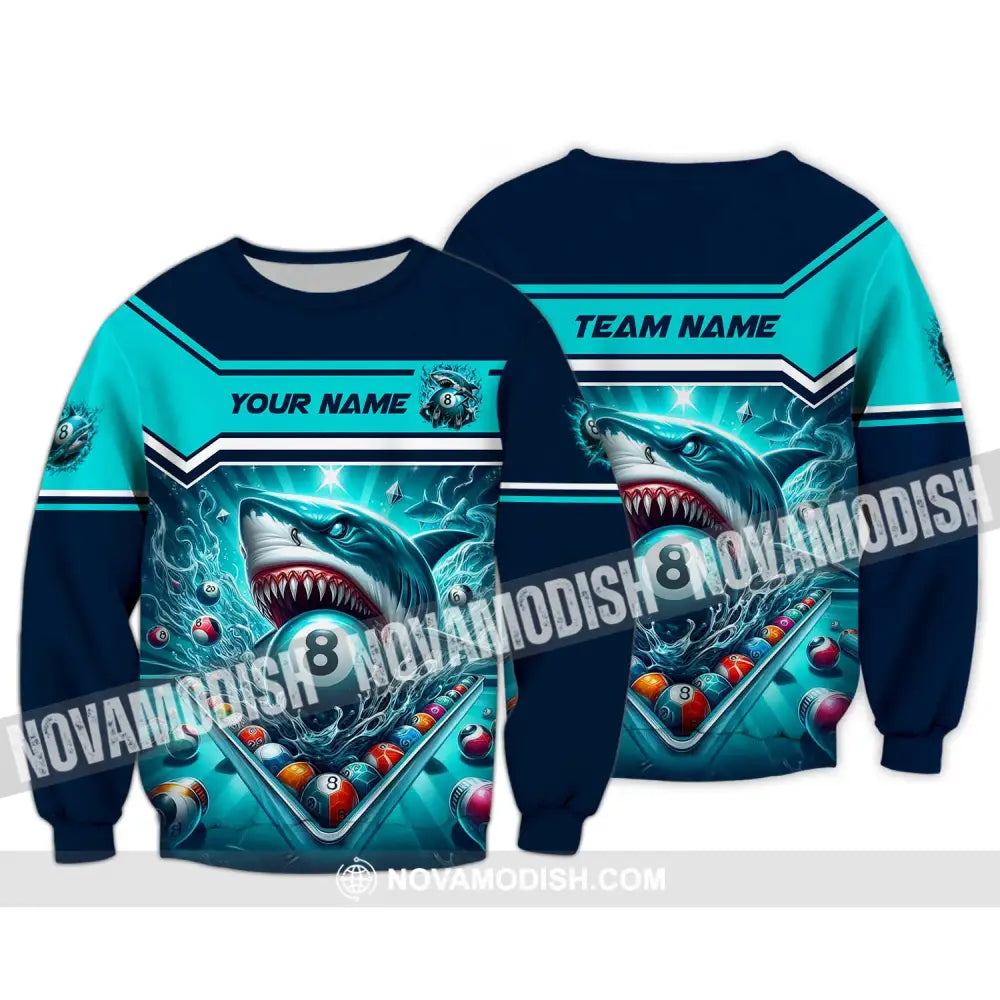 Unisex Shirt - Custom Name Sport Shirt Billiard Shark Long Sleeve / S T-shirt