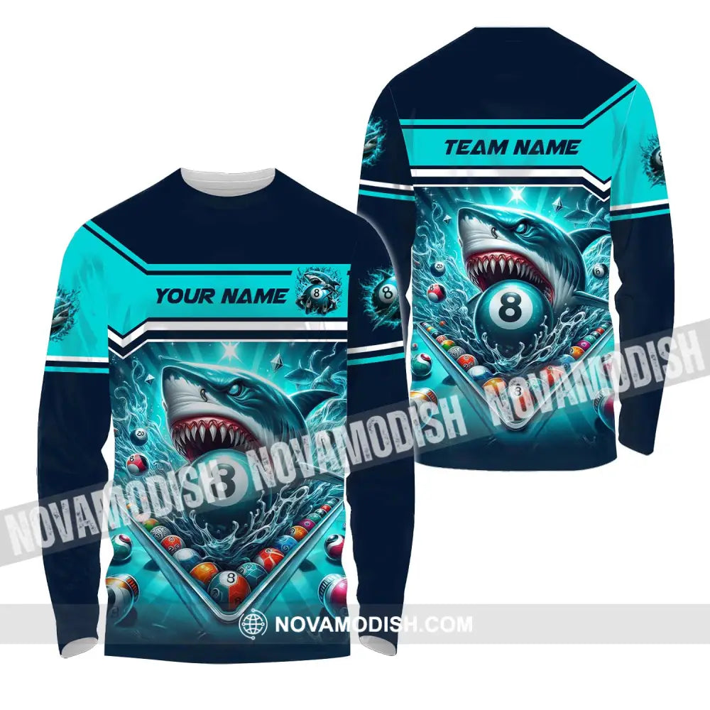 Unisex Shirt - Custom Name Sport Shirt Billiard Shark Long Sleeve Shirt / S T-shirt