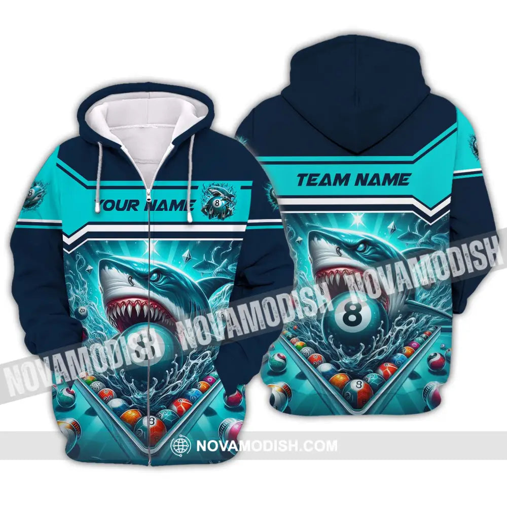 Unisex Shirt - Custom Name Sport Shirt Billiard Shark Zipper Hoodie / S T-shirt