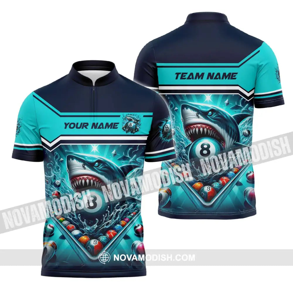 Unisex Shirt - Custom Name Sport Shirt Billiard Shark Zipper Polo Shirt / S T-shirt