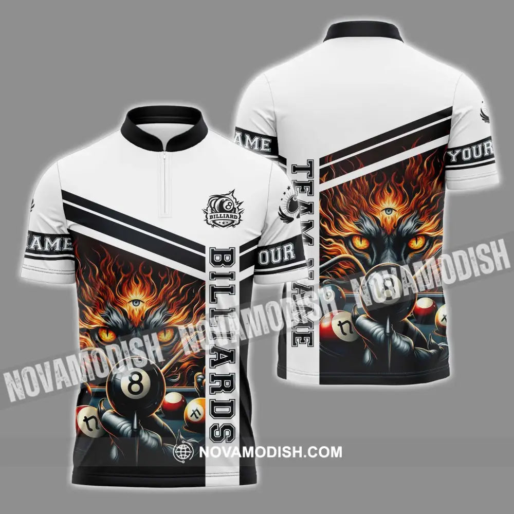 Unisex Shirt - Custom Name Sport Shirt Billiard Three Eyes Zipper Polo Shirt / S T-shirt