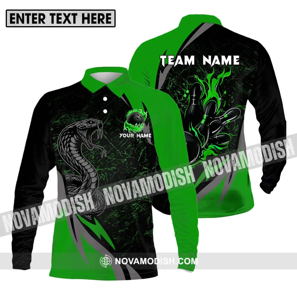 Unisex Shirt - Custom Name Sport Shirt Black Snake Bowling Long Sleeve Polo / S T-shirt
