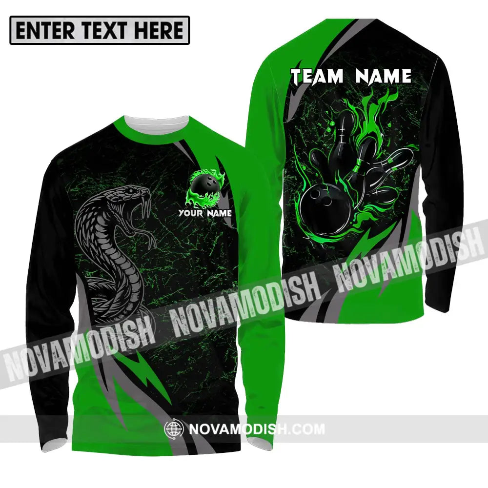 Unisex Shirt - Custom Name Sport Shirt Black Snake Bowling Long Sleeve Shirt / S T-shirt
