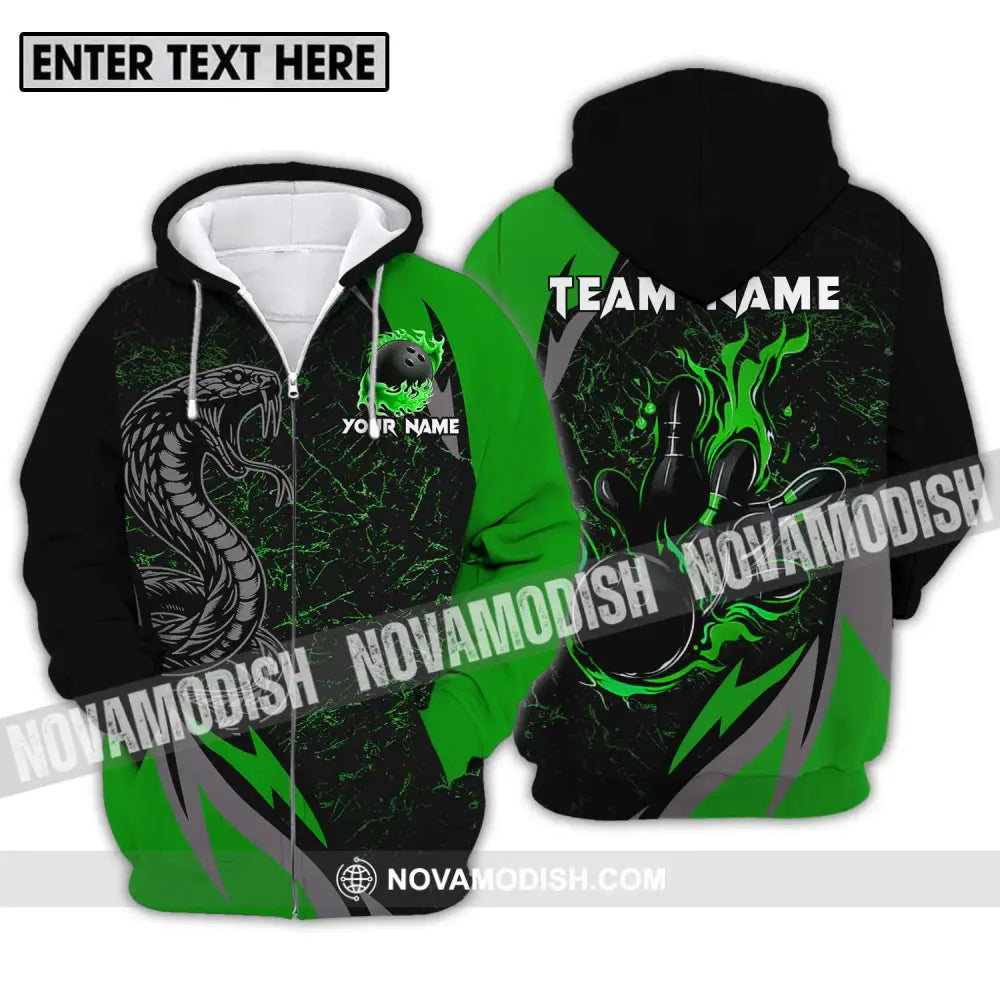 Unisex Shirt - Custom Name Sport Shirt Black Snake Bowling Zipper Hoodie / S T-shirt
