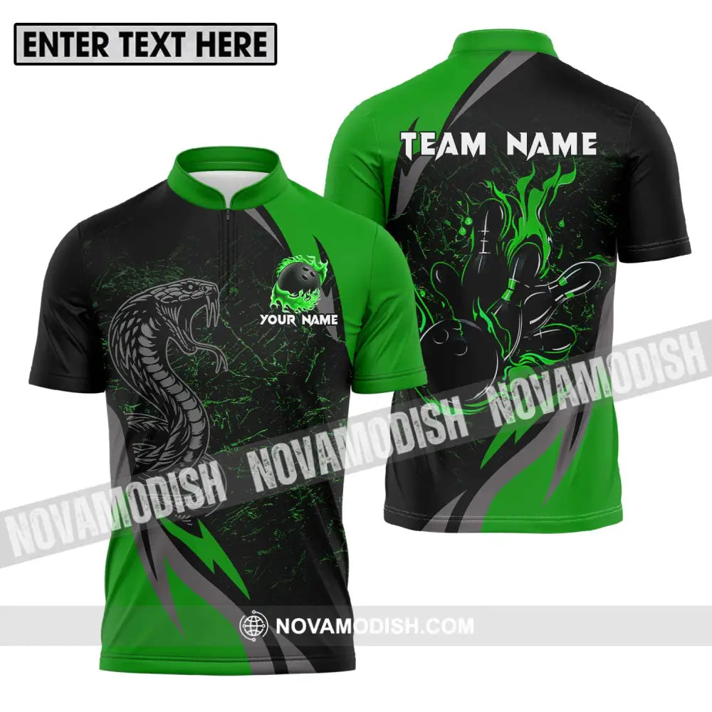 Unisex Shirt - Custom Name Sport Shirt Black Snake Bowling Zipper Polo Shirt / S T-shirt