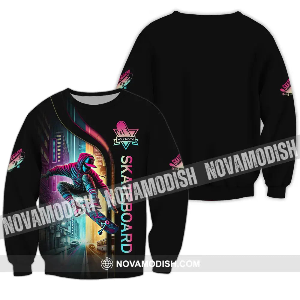 Unisex Shirt - Custom Name Sport Shirt Colorful Street Skateboard Long Sleeve / S T-shirt