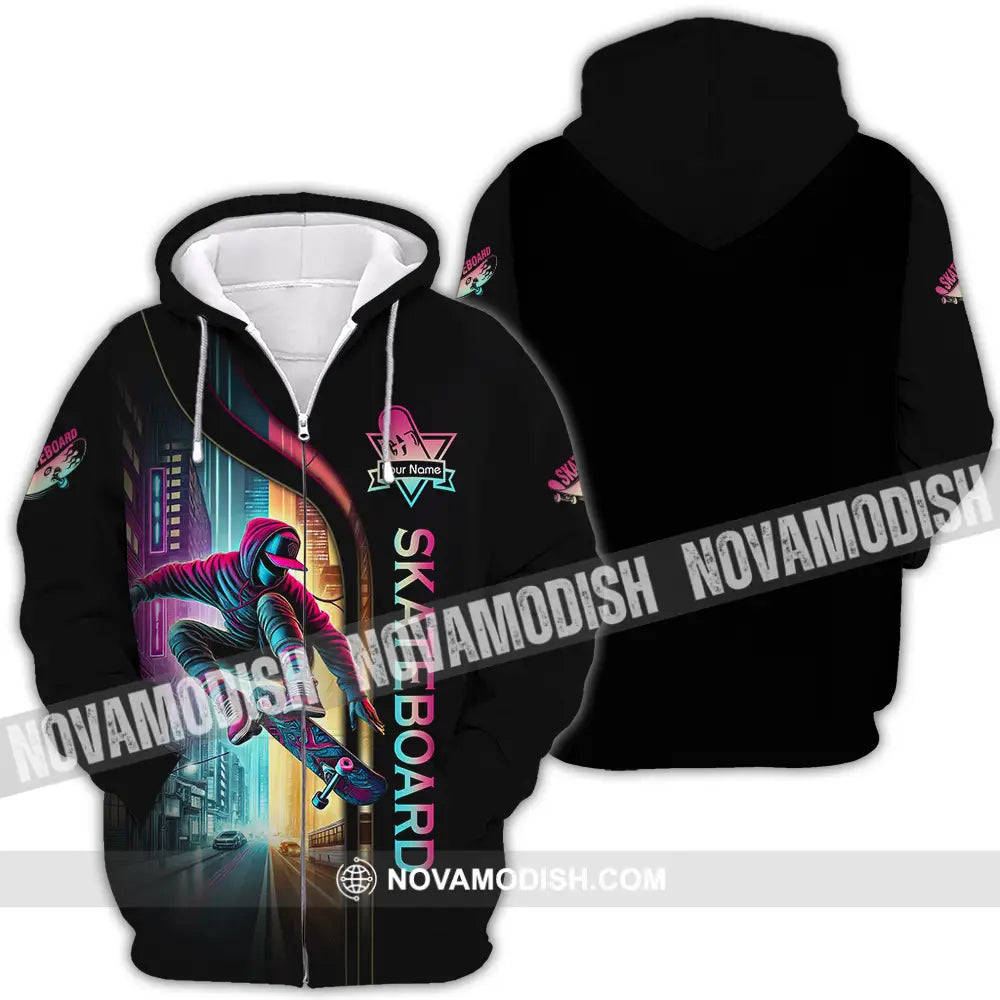 Unisex Shirt - Custom Name Sport Shirt Colorful Street Skateboard Zipper Hoodie / S T-shirt