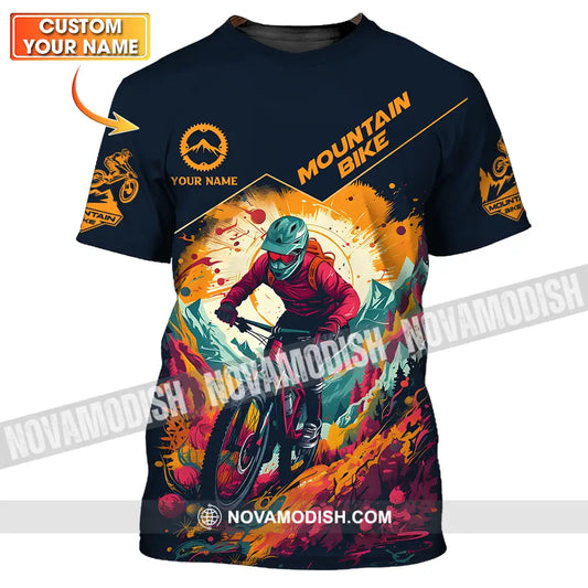 Unisex Shirt - Custom Name Sport Shirt Drawing Mountain Biker T-shirt