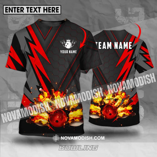 Unisex Shirt - Custom Name Sport Shirt Fire Bowling Pins And Ball T-shirt