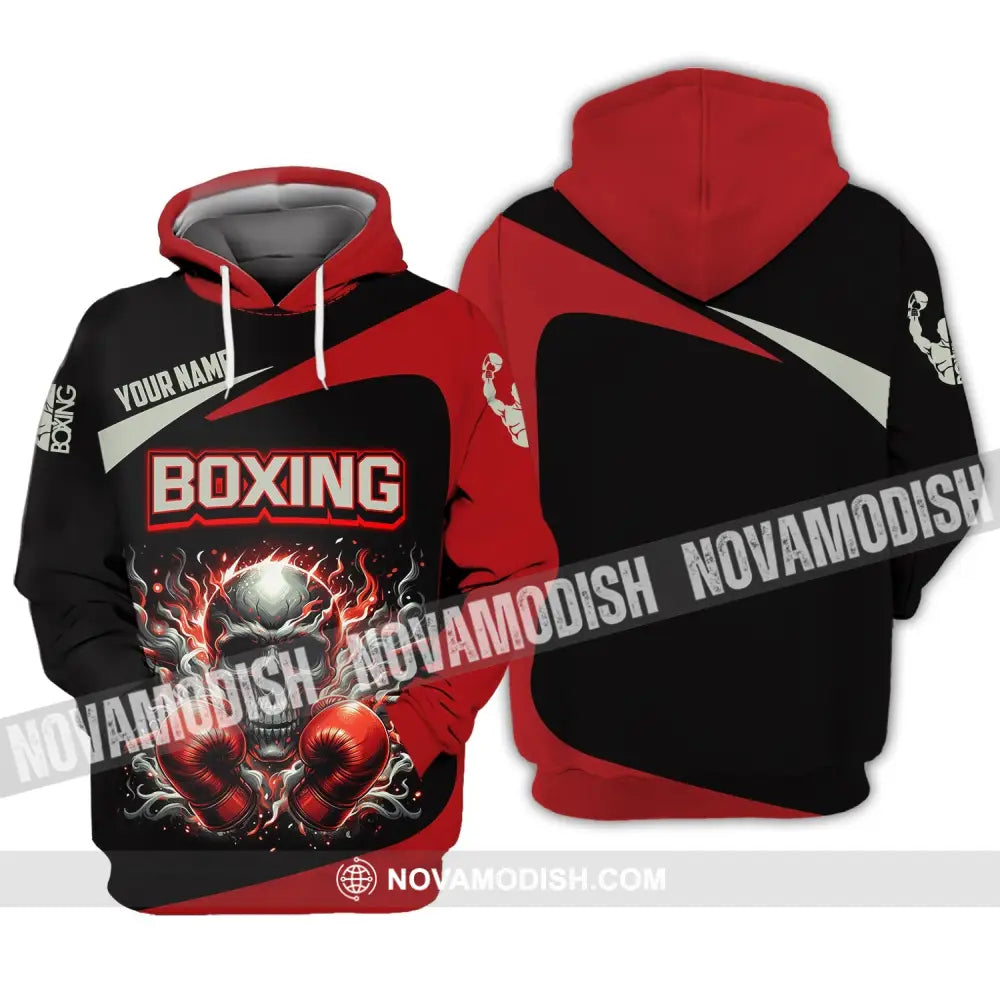 Unisex Shirt - Custom Name Sport Red Glove Boxing Skull Hoodie / S T-Shirt