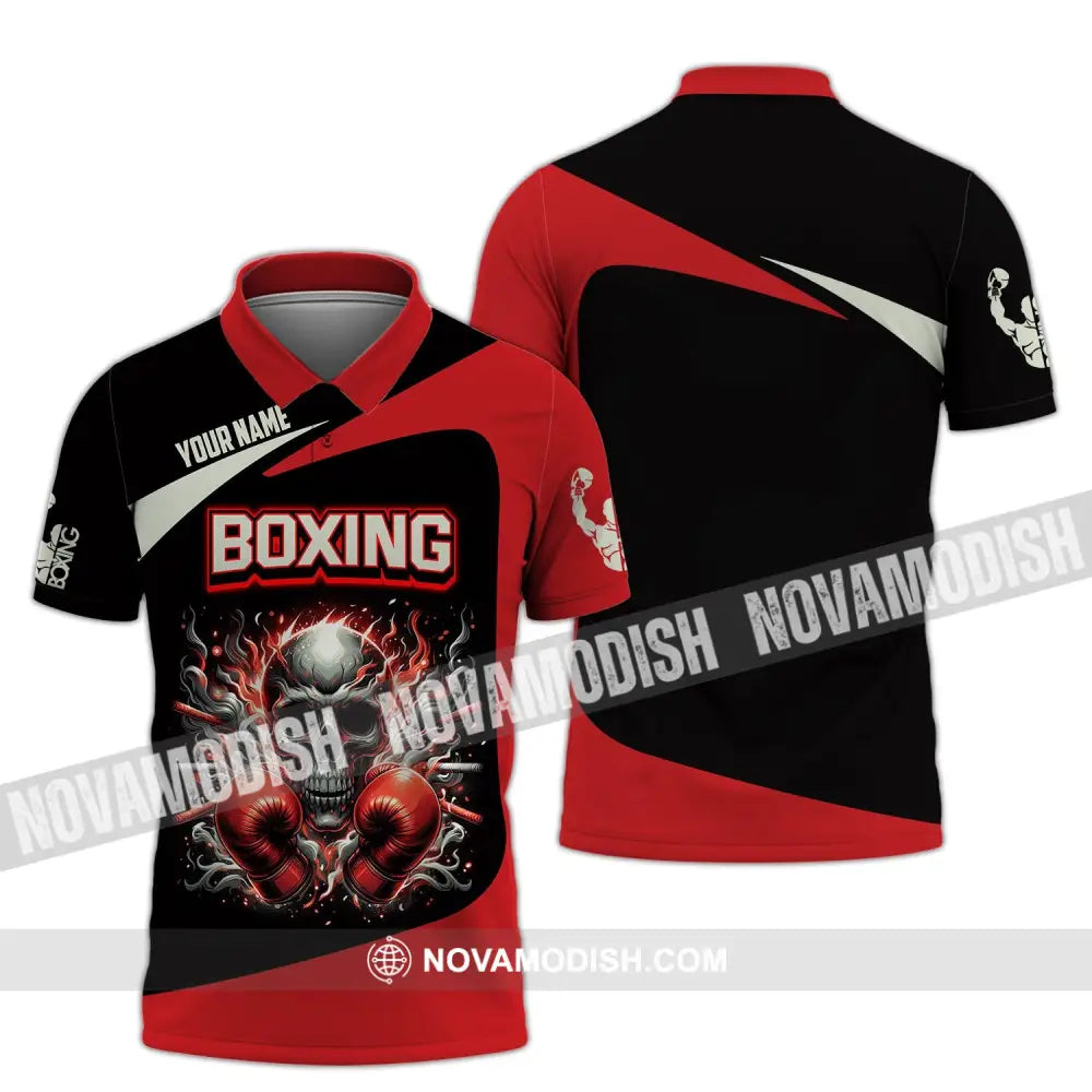 Unisex Shirt - Custom Name Sport Red Glove Boxing Skull Polo / S T-Shirt