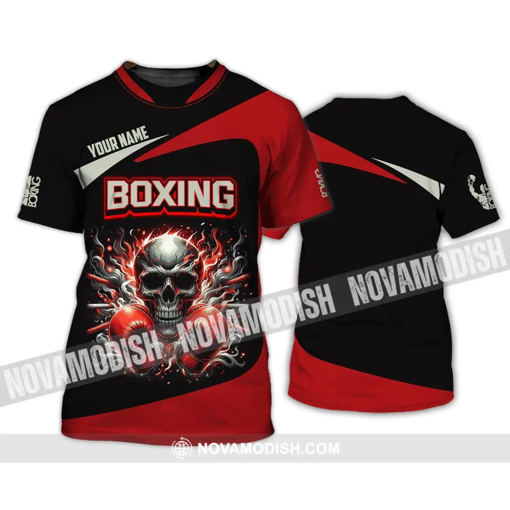 Unisex Shirt - Custom Name Sport Red Glove Boxing Skull T-Shirt / S T-Shirt