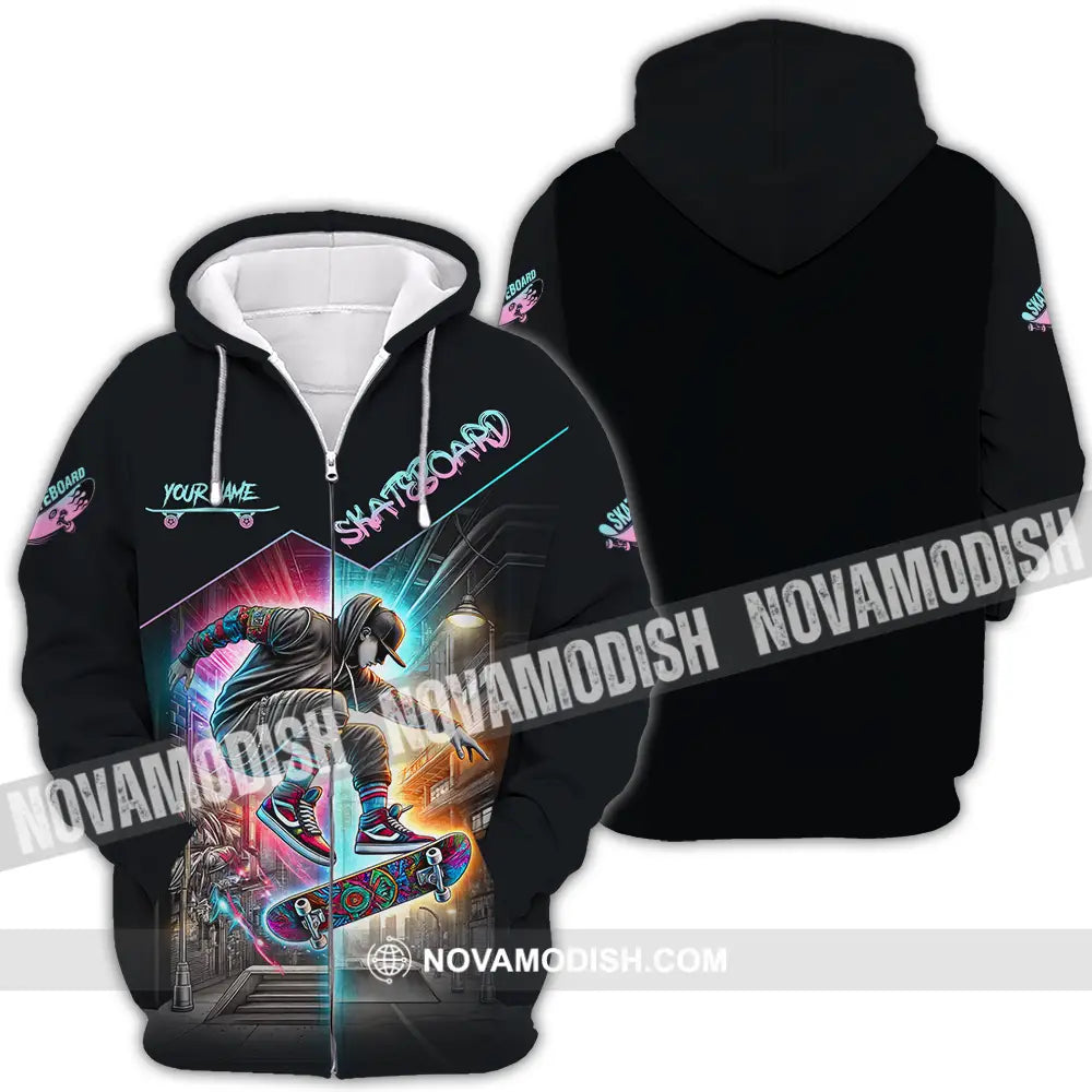 Unisex Shirt - Custom Name Sport Shirt Skateboard Zipper Hoodie / S T-shirt