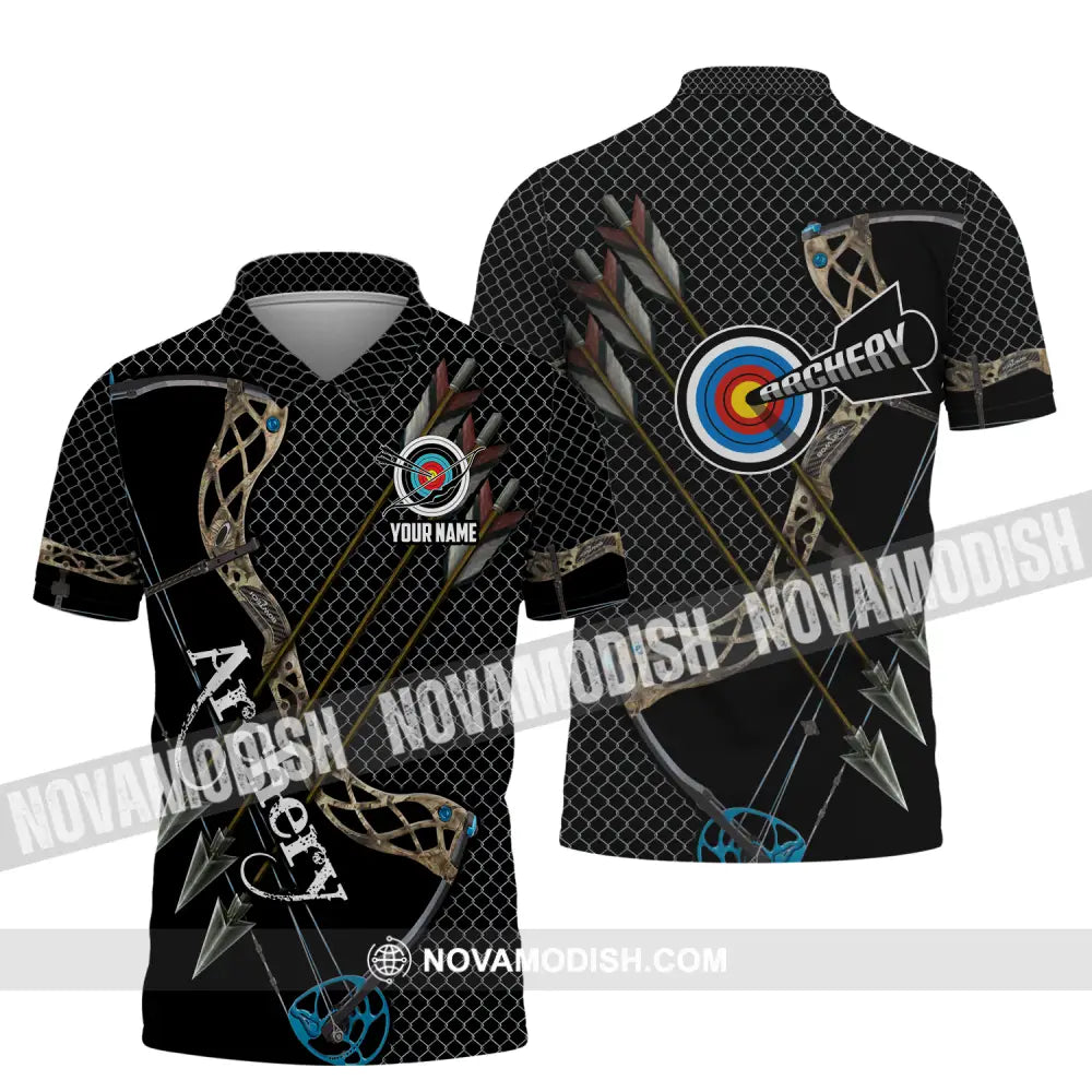 Unisex Shirt - Custom Name Sport Shirt Three Arrows Archery Polo Shirt / S T-shirt