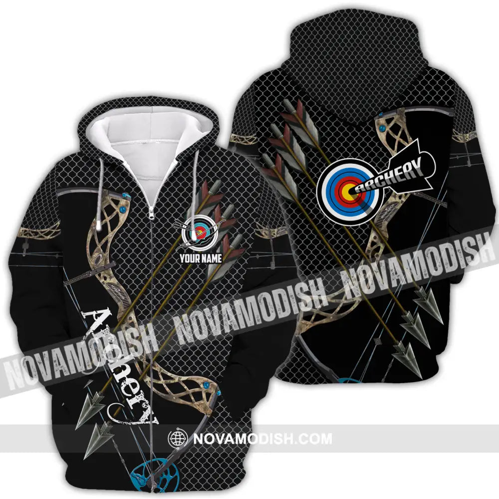 Unisex Shirt - Custom Name Sport Shirt Three Arrows Archery Zipper Hoodie / S T-shirt
