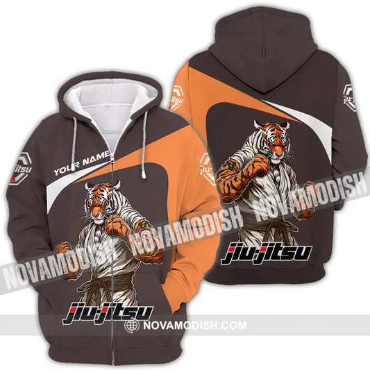 Unisex Shirt - Custom Name Strong Tiger Jiu Jitsu Shirt Zipper Hoodie / S T-shirt