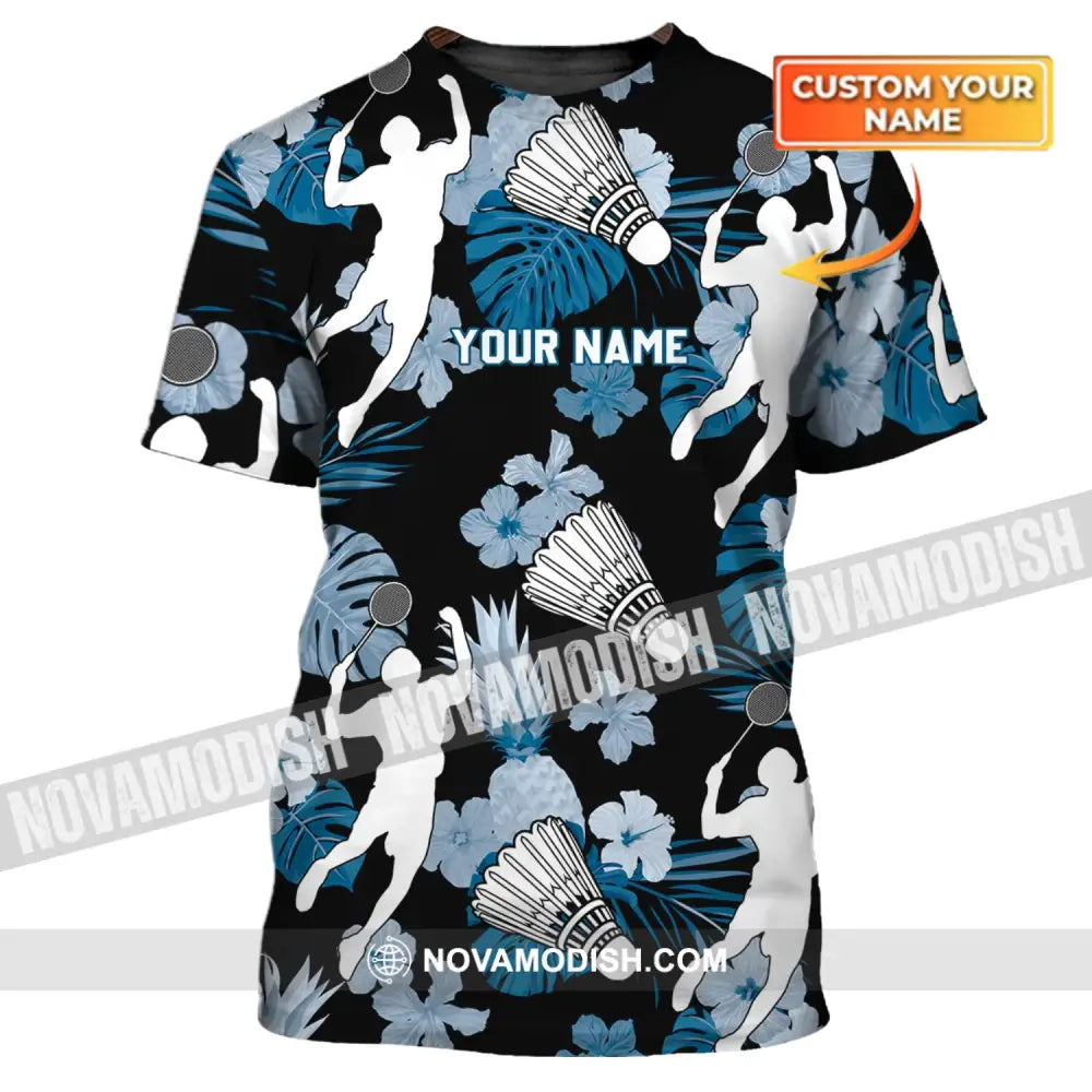 Unisex Shirt - Custom Name T-Shirt - Badminton Tropical Design Clothing T-shirt
