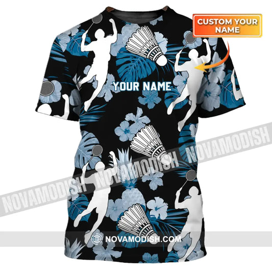 Unisex Shirt - Custom Name T-Shirt - Badminton Tropical Design Clothing T-shirt