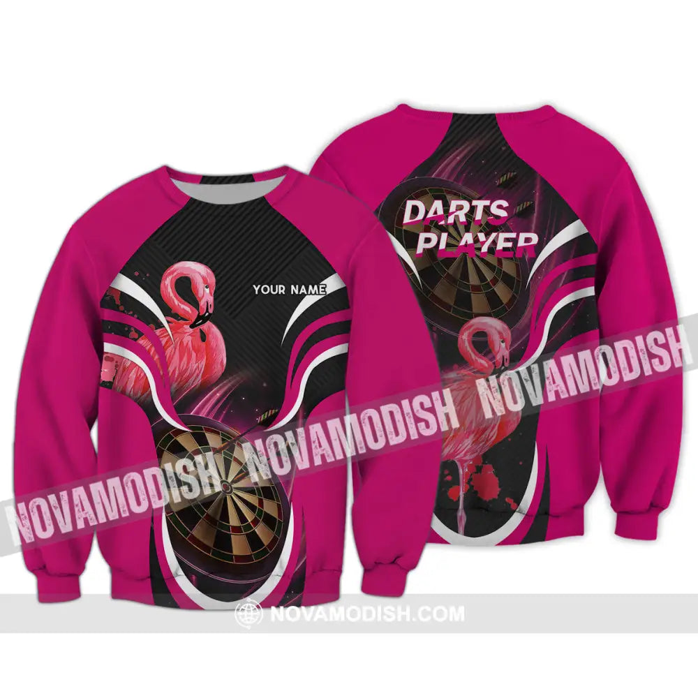 Unisex Shirt - Custom Name T-Shirt Darts Player Flamingo Long Sleeve / S T-shirt