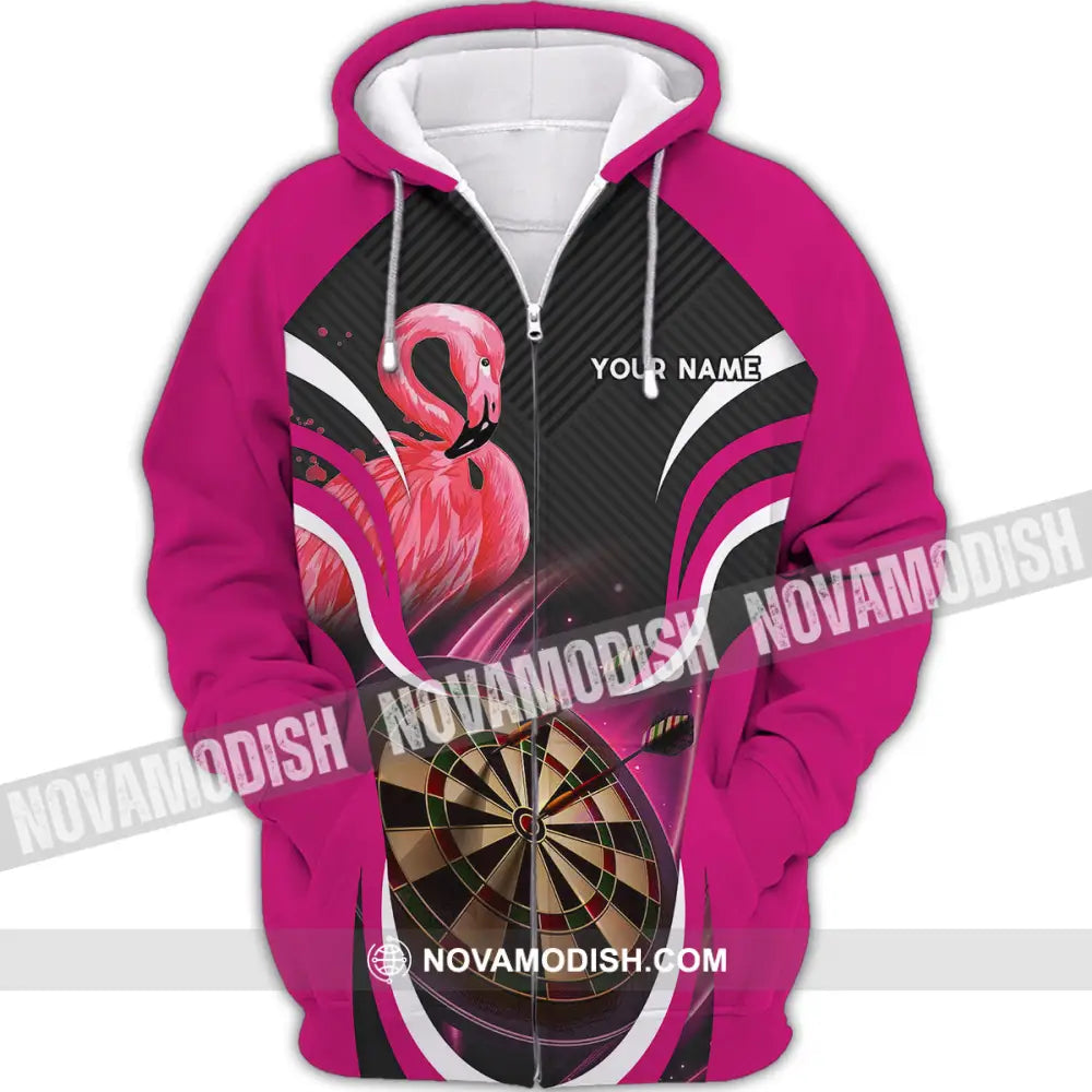 Unisex Shirt - Custom Name T-Shirt Darts Player Flamingo Zipper Hoodie / S T-shirt