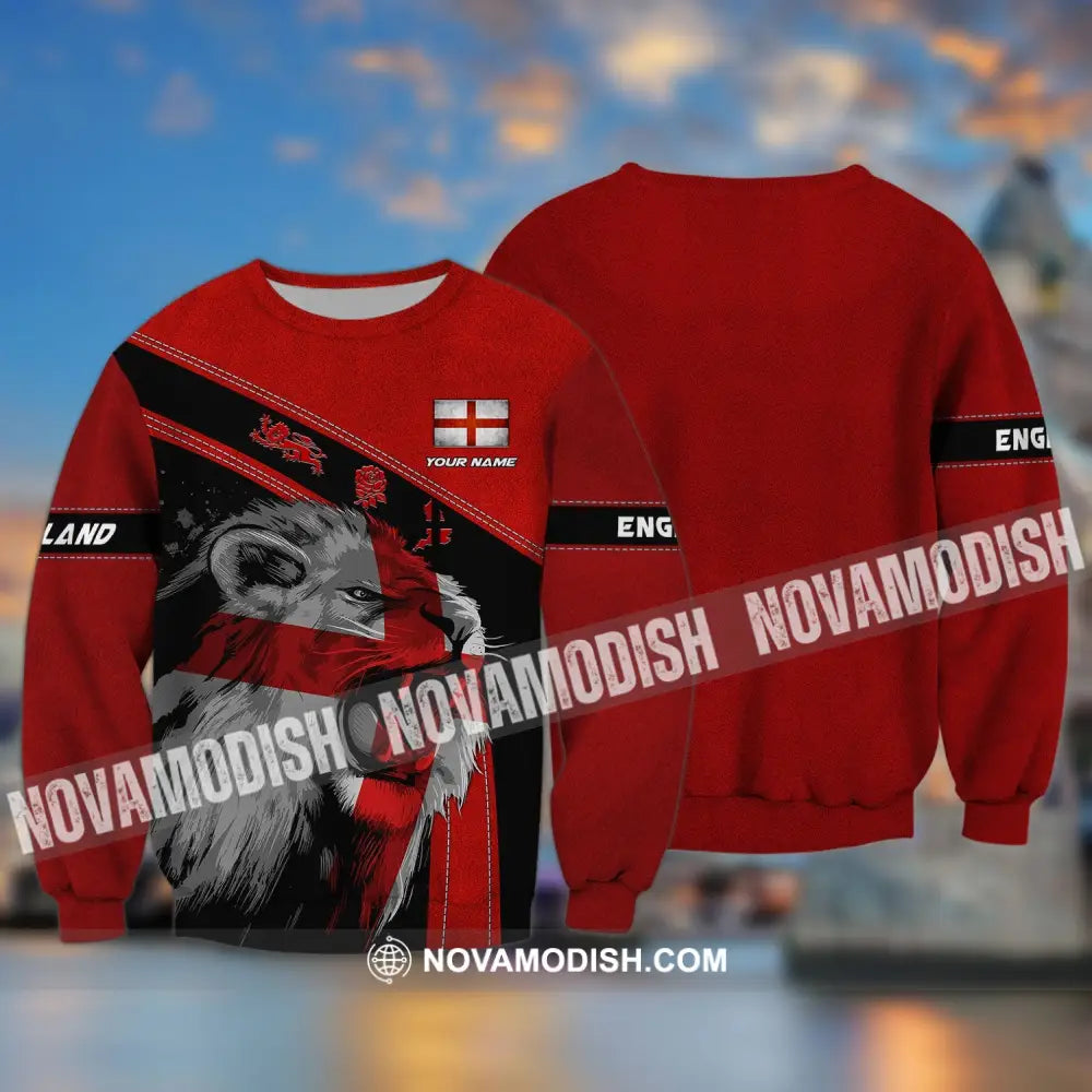 Unisex Shirt - Custom Name T-Shirt England Red Lion And Roses Long Sleeve / S T-shirt