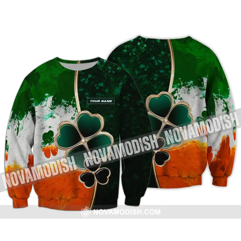 Unisex Shirt - Custom Name T-Shirt - Green And Orange Clover Shirt For Saint Patrick’s Day Long Sleeve / S T-shirt