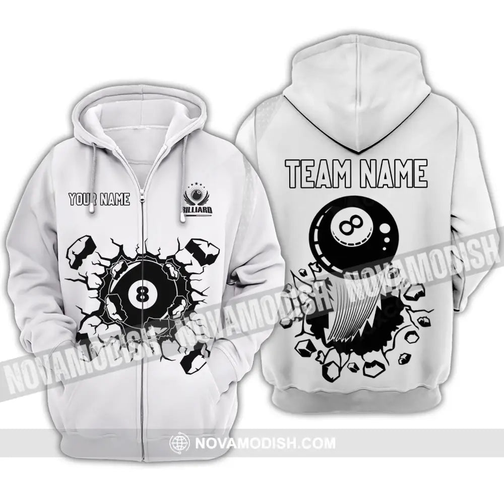 Unisex Shirt - Custom Name T-Shirt - Personalized Billiards Shirt - Billiards Clothing Zipper Hoodie / S T-shirt