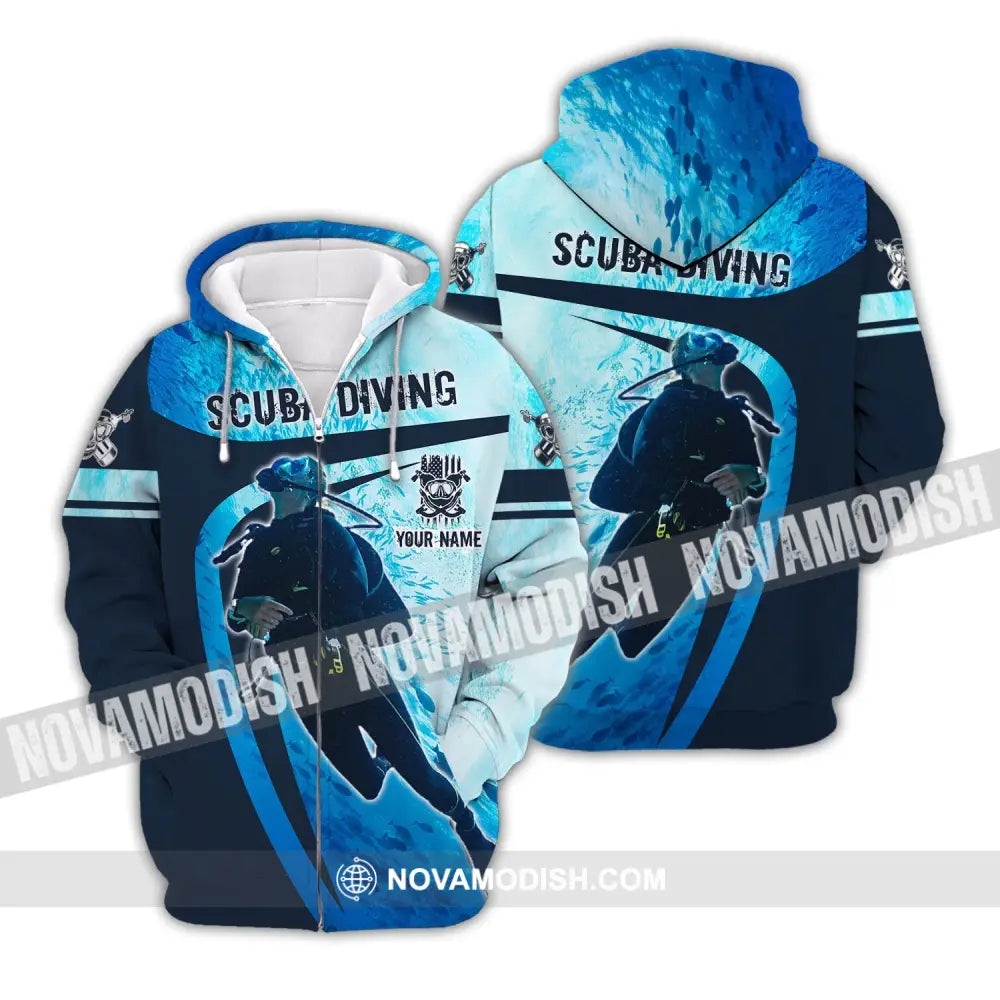 Unisex Shirt - Custom Name T-Shirt - Scuba Diving Oxygen Mask Clothing Zipper Hoodie / S T-shirt
