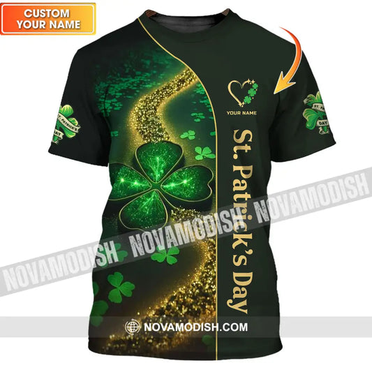 Unisex Shirt - Custom Name T-Shirt - ST. Patrick’s Day Clothing Heart With 4-Leaf Clover Shirt T-shirt