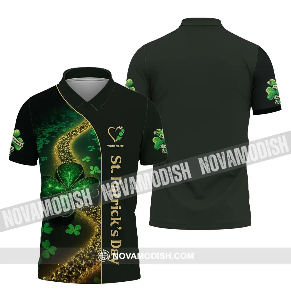 Unisex Shirt - Custom Name T-Shirt - ST. Patrick’s Day Clothing Heart With 4-Leaf Clover Shirt Polo Shirt / S T-shirt