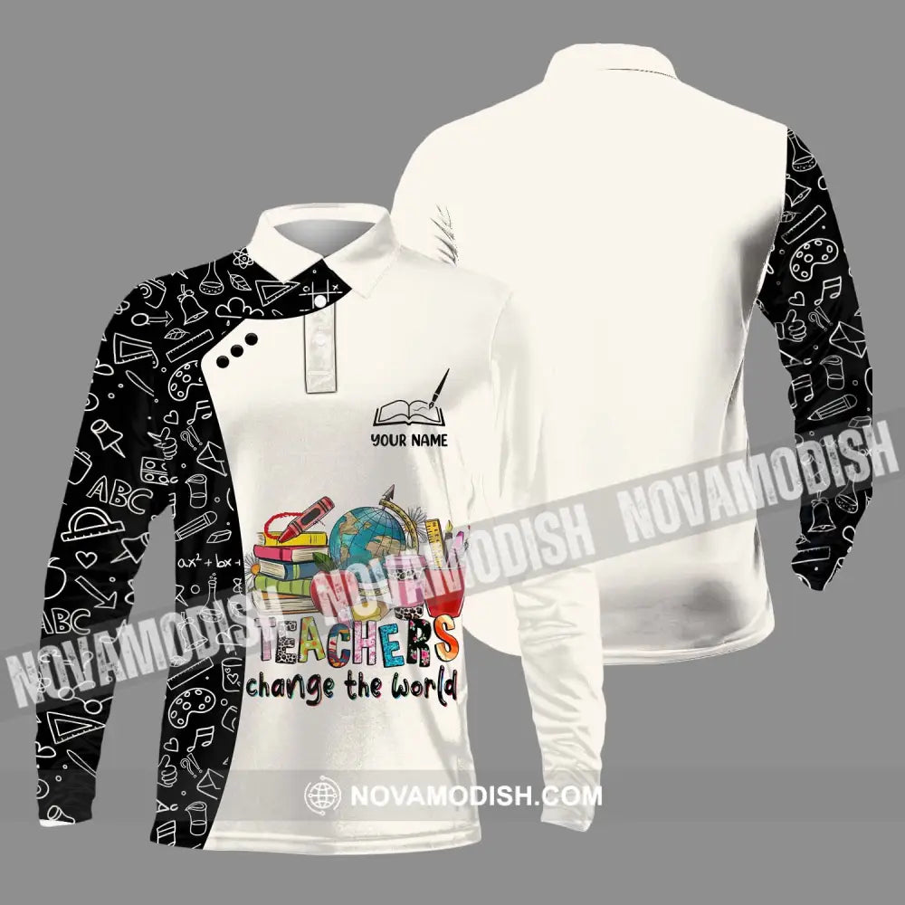 Unisex Shirt - Custom Name Teachers Change The World Shirt Long Sleeve Polo / S T-shirt