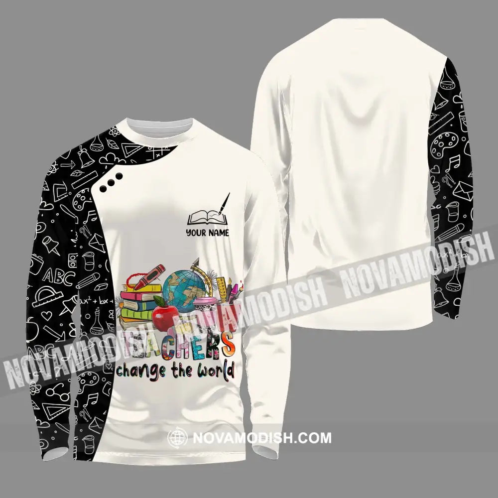 Unisex Shirt - Custom Name Teachers Change The World Shirt Long Sleeve Shirt / S T-shirt
