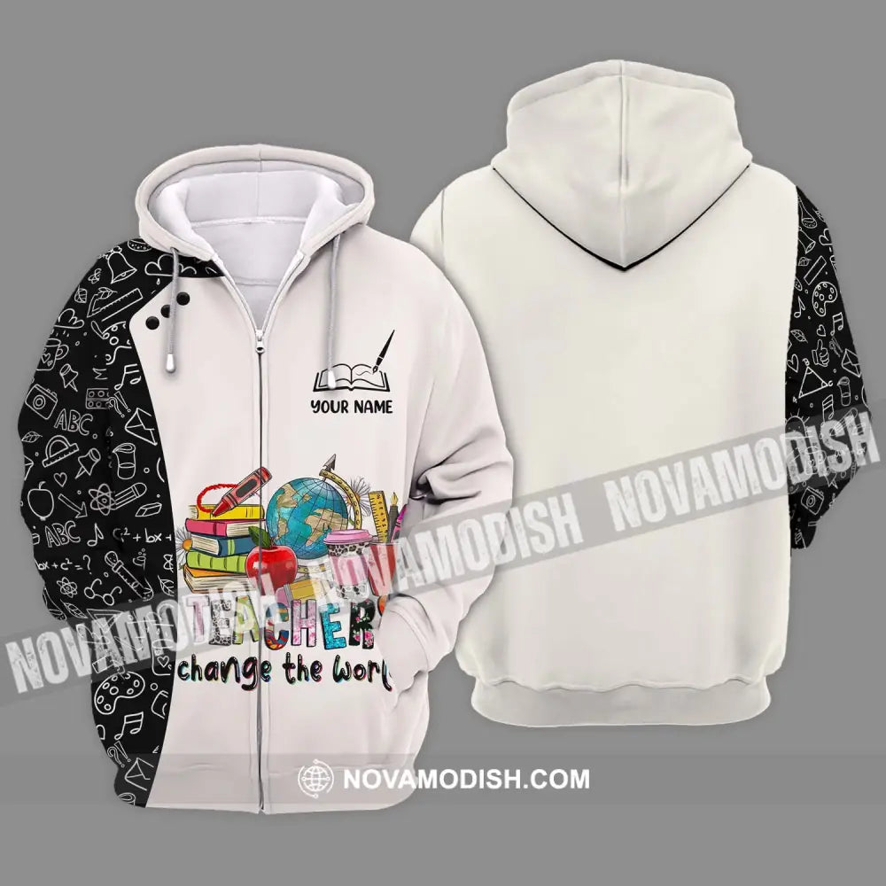 Unisex Shirt - Custom Name Teachers Change The World Shirt Zipper Hoodie / S T-shirt
