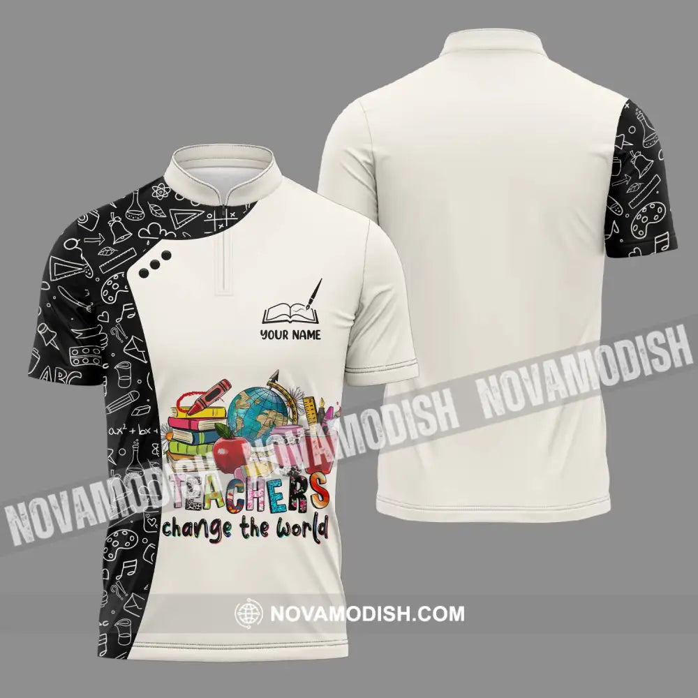 Unisex Shirt - Custom Name Teachers Change The World Shirt Zipper Polo Shirt / S T-shirt
