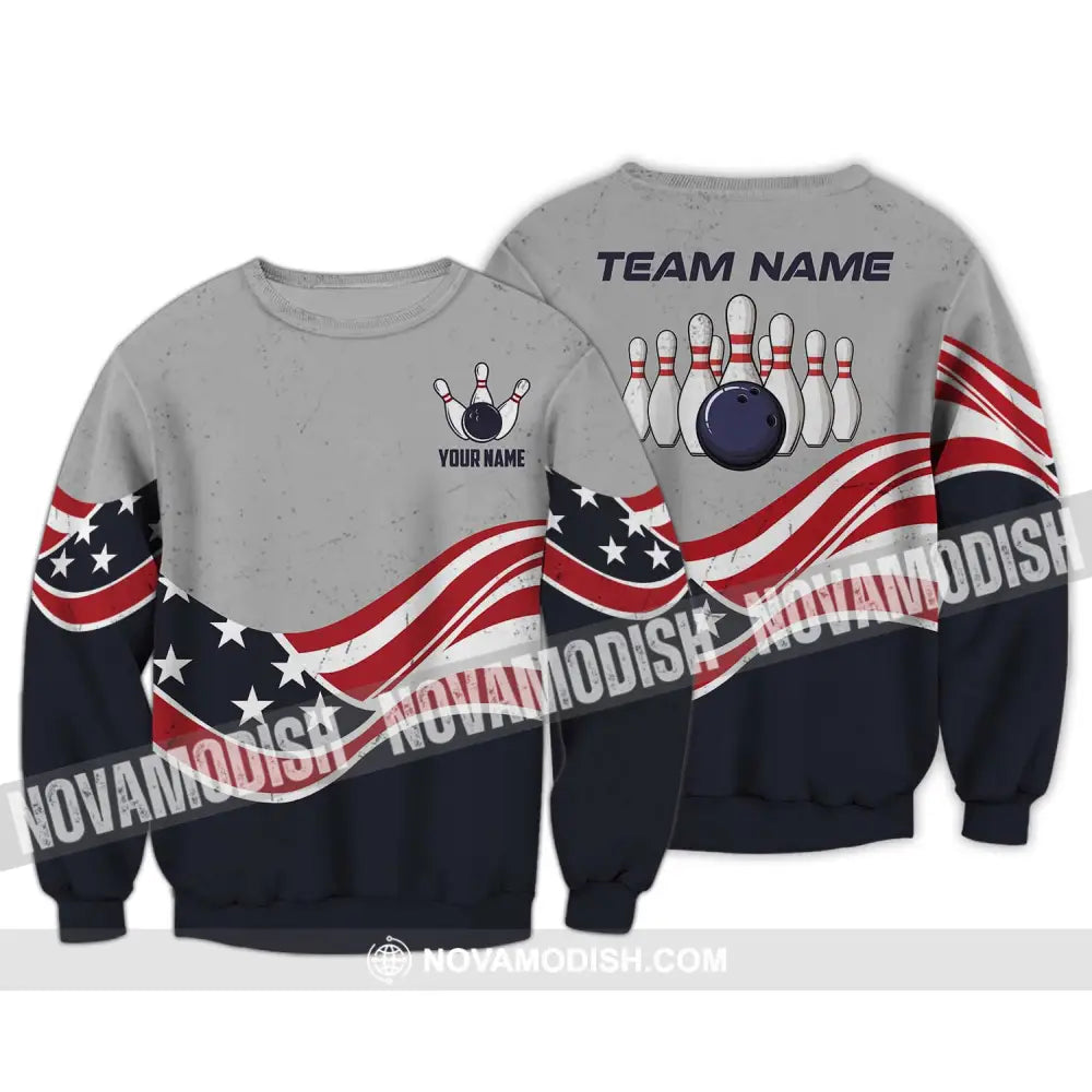 Unisex Shirt - Custom Name Shirt - Team Name Shirt America Bowling Long Sleeve / S T-shirt