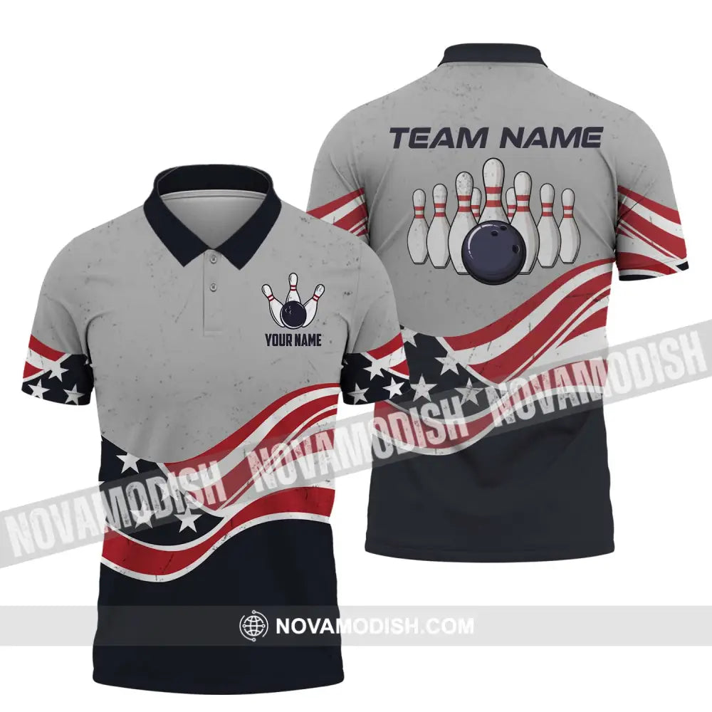 Unisex Shirt - Custom Name Shirt - Team Name Shirt America Bowling Polo Shirt / S T-shirt