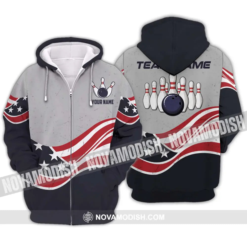 Unisex Shirt - Custom Name Shirt - Team Name Shirt America Bowling Zipper Hoodie / S T-shirt