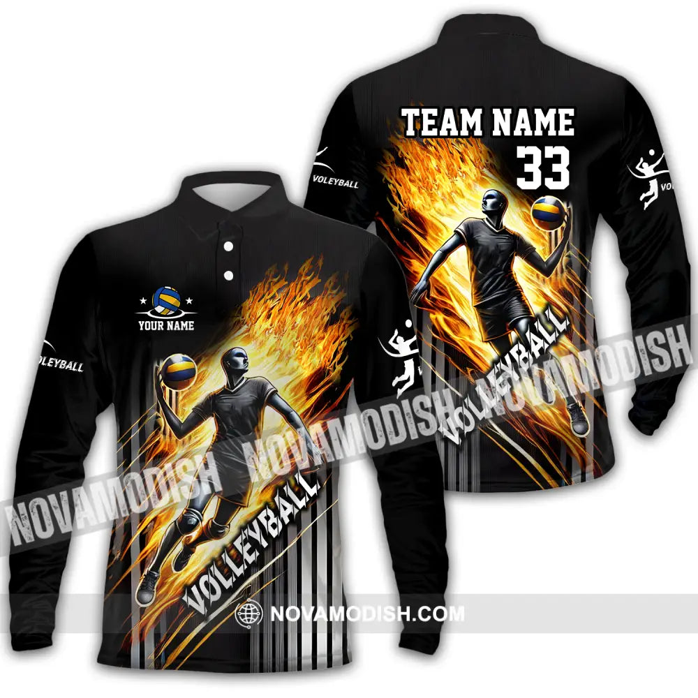 Unisex Shirt - Custom Name Team Name And Number Shirt Volleyball Lover Long Sleeve Polo / S T-shirt