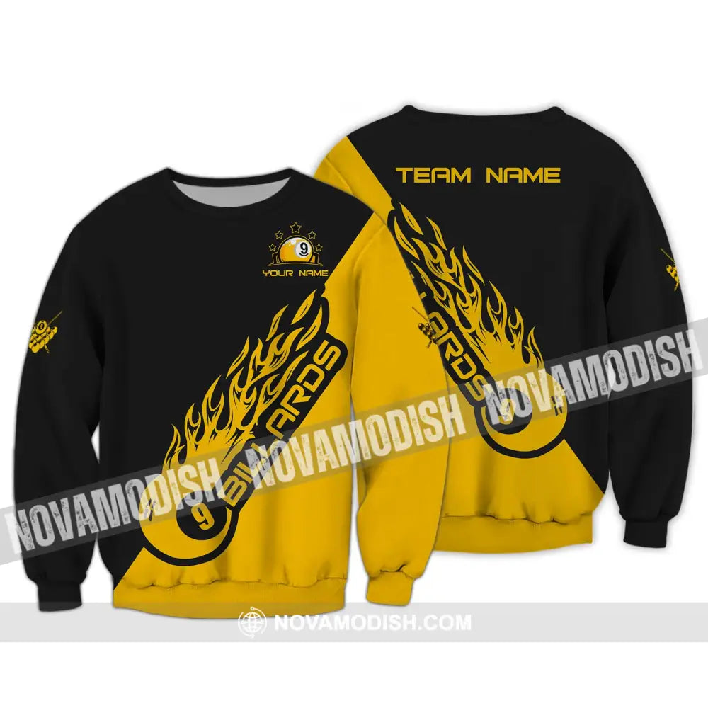 Unisex Shirt - Custom Name Shirt - Team Name Shirt Billiard Yellow Fire Long Sleeve / S T-shirt