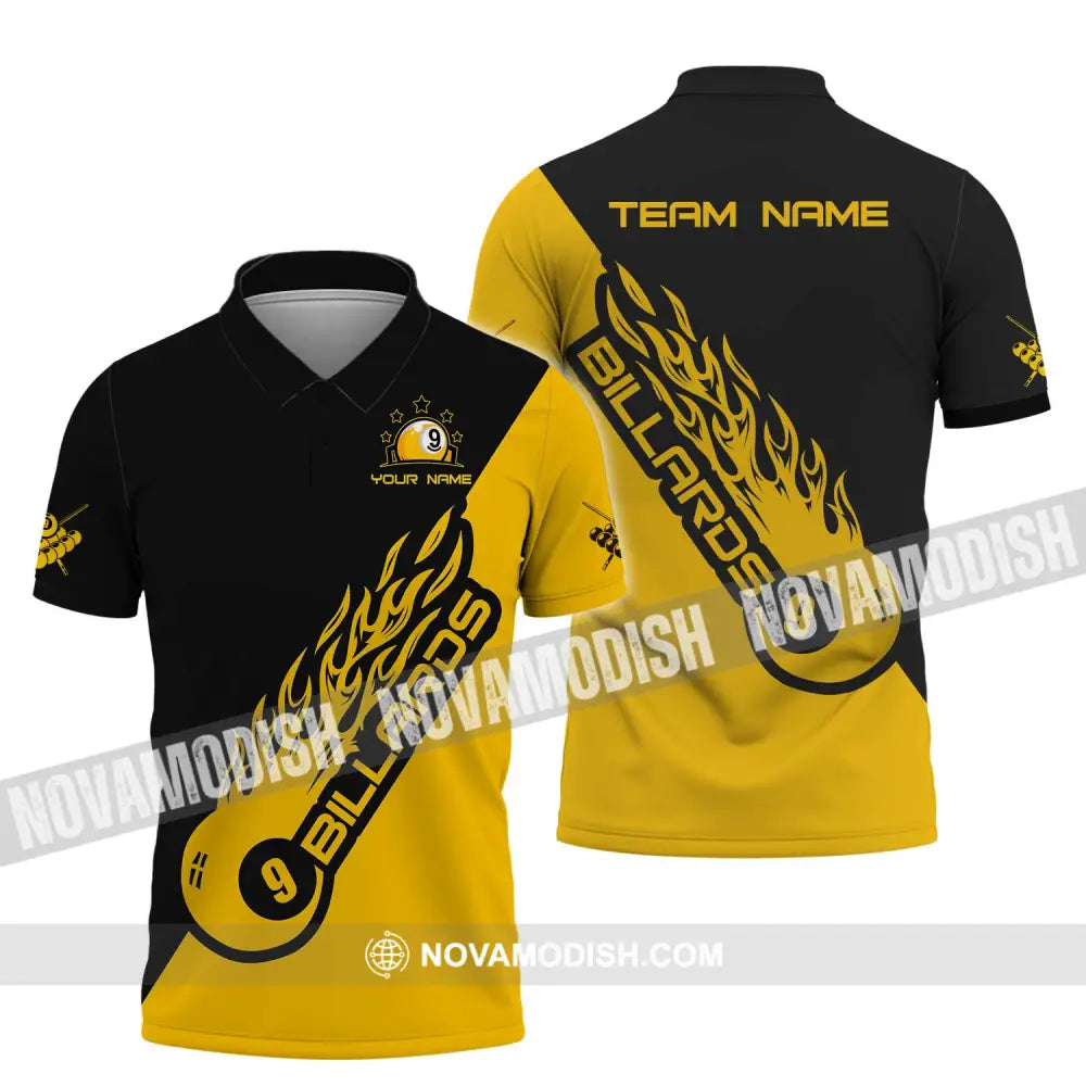 Unisex Shirt - Custom Name Shirt - Team Name Shirt Billiard Yellow Fire Polo Shirt / S T-shirt