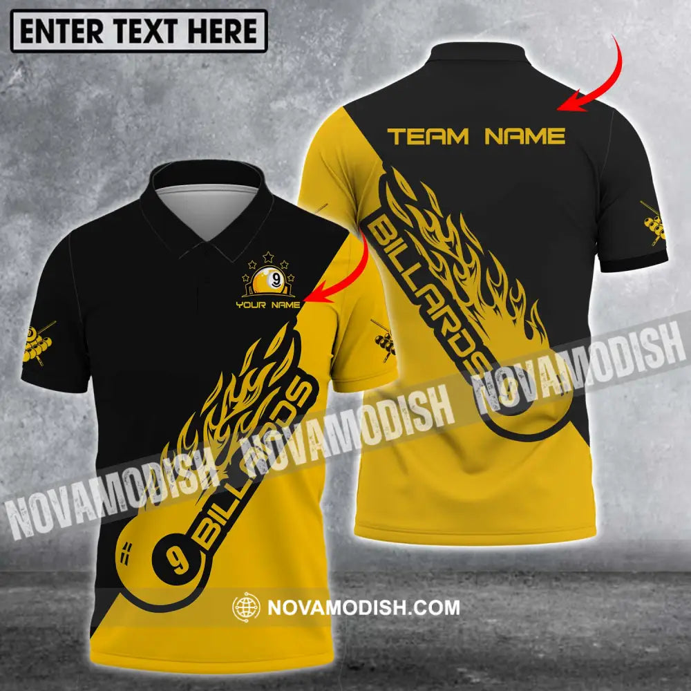 Unisex Shirt - Custom Name Shirt - Team Name Shirt Billiard Yellow Fire T-shirt