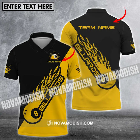 Unisex Shirt - Custom Name Shirt - Team Name Shirt Billiard Yellow Fire T-shirt