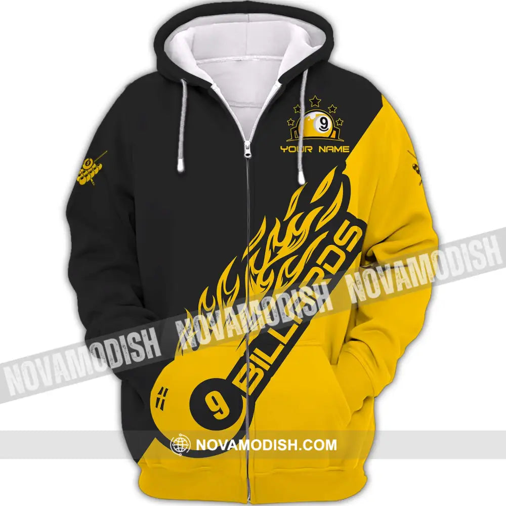 Unisex Shirt - Custom Name Shirt - Team Name Shirt Billiard Yellow Fire Zipper Hoodie / S T-shirt