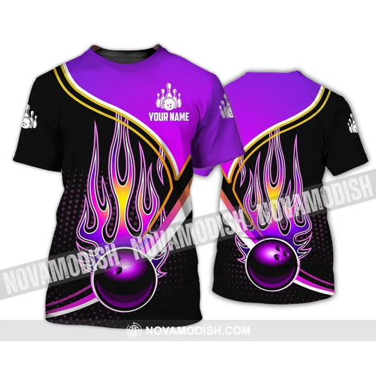 Unisex Shirt - Custom Name Shirt - Team Name Shirt Purple Bowling Ball Fire T-Shirt / S T-shirt