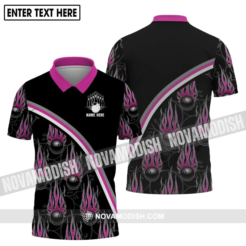 Unisex Shirt - Custom Name Shirt - Team Name Shirt Purple Fire Black Billiard Ball Polo Shirt / S T-shirt