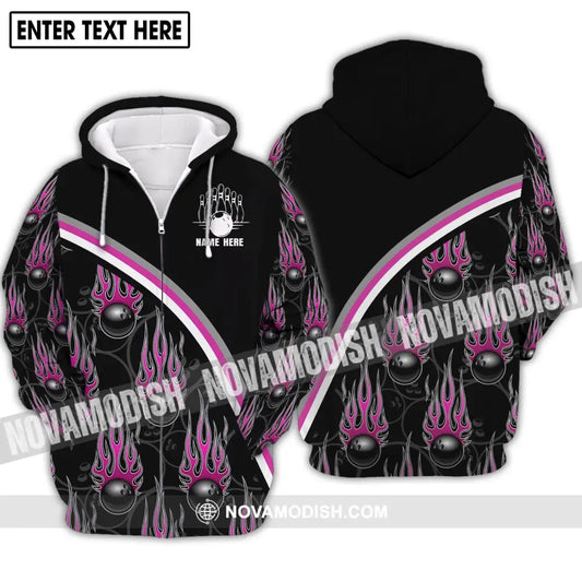 Unisex Shirt - Custom Name Shirt - Team Name Shirt Purple Fire Black Billiard Ball Zipper Hoodie / S T-shirt