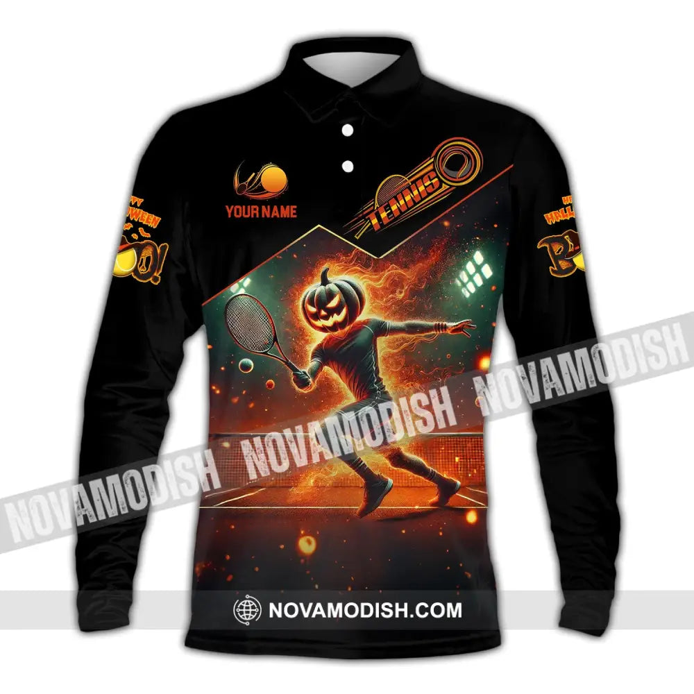 Unisex Shirt - Custom Name Tennis Halloween Long Sleeve Polo / S T-Shirt