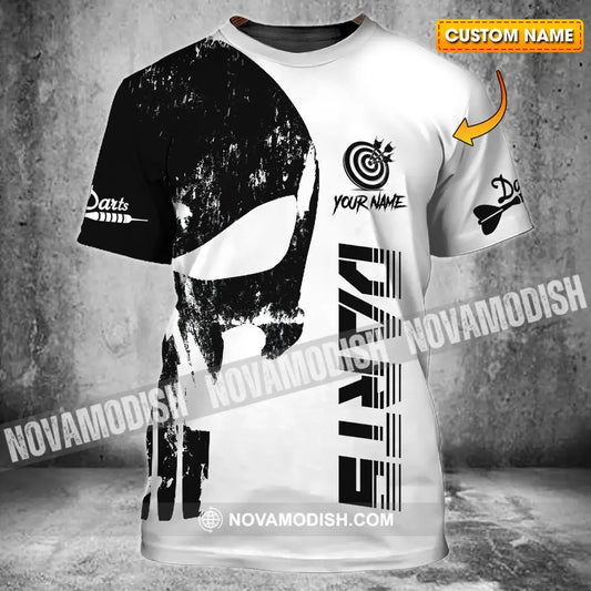 Unisex Shirt - Custom Name The Skull Darts Black And White Sport Shirt T-shirt