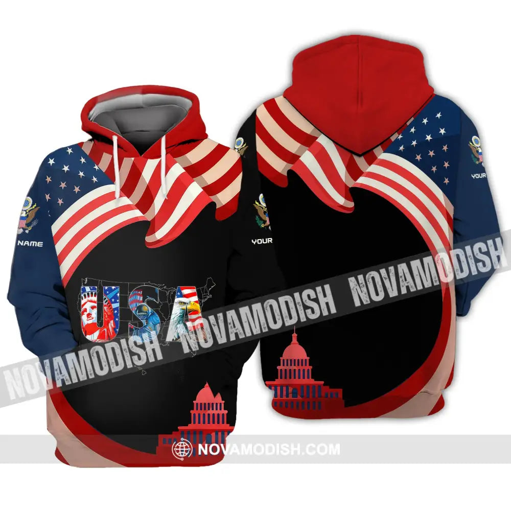 Unisex Shirt Custom Name Usa T-Shirt Flag Statue Of Liberty Hoodie / S