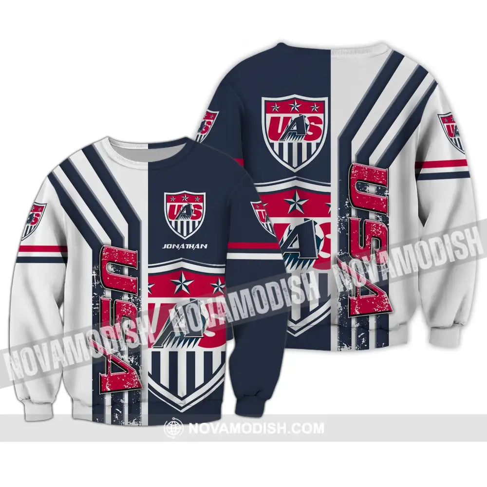 Unisex Shirt - Custom Name Shirt - USA Three Stars Long Sleeve / S T-shirt